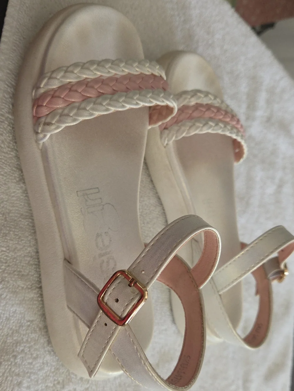 Kenzie Girl Girls Sandals Size 1 White & Pink Braided Ankle Strap Sandals